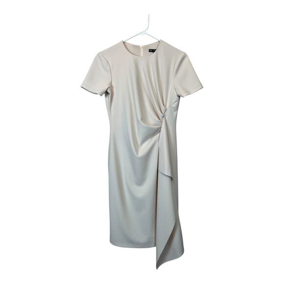 Maggy London Ivory Ruched Dress Cocktail Career Draped Small Petite - Picture 5 of 8